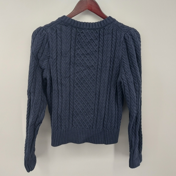 J.Crew Cable-knit puff-sleeve crewneck sweater Size Medium Cotton - Picture 8 of 9